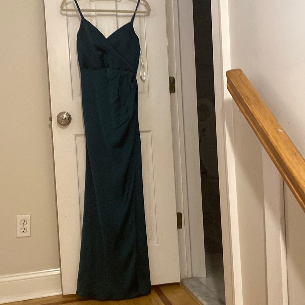 Azazie Maci Green cocktail dress worn as a bridesmaid dress
